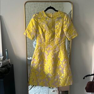 Lela Rose Yellow and Cream Long Sleeve Dress